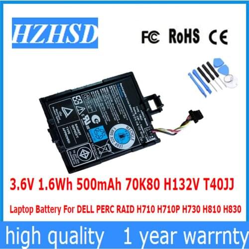 3.6V 1.6Wh 500mAh 70K80 H132V T40JJ Laptop Battery For DELL PERC RAID H710 H710P H730 H810 H830