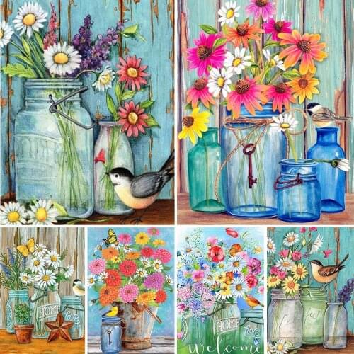 5D DIY Diamond Painting Birds Flowers Cross Stitch Kit Full Drill Square Embroidery Mosaic Art Picture of Rhinestones Decor Gift