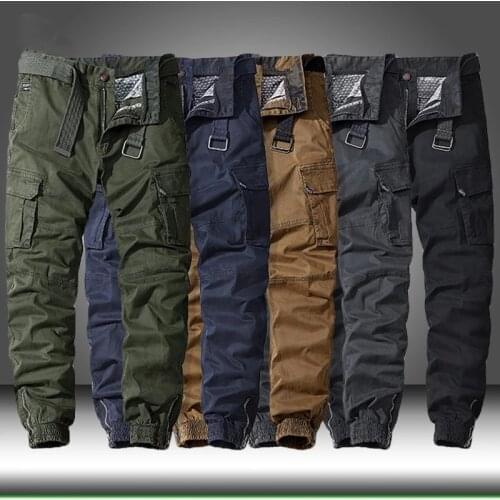 Mens Cotton Cargo Pants Elastic Outdoor Hiking Trekking Tactical Sweatpants Male Military Multi-Pocket Combat Long Trousers