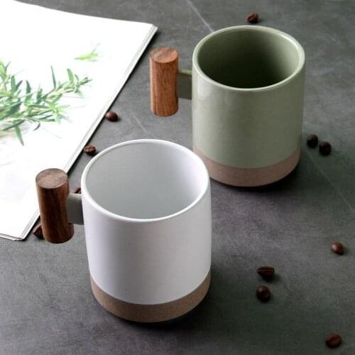 Household Mug Korean Wooden Handle Ceramic Water Cup Mug Coffee Mugs Creative Breakfast Milk Cup Oatmeal Cup Office Drinkware