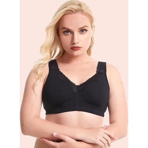 Push Up Bra Full Cup Sexy Lace Bras For Women Bralette Top Back Buckle Cotton Bra Wire Free Plus Size Underwear Widened Shoulder