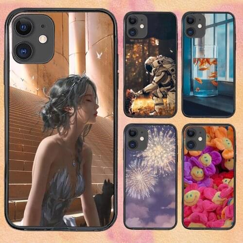 Girl Goldfish For iPhone 11 Case 6 Mini Pro XS Max X XR 11 8 Plus Luxur Soft TPU Airbag Cover 12Pro 11Pro 12Mini