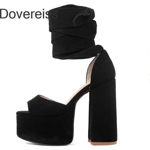 Dovereiss Fashion Summer Womens Shoes Elegant Pink Leopard Print Chunky Heels Waterproof Sandales Sexy Consice Big Size 42 43