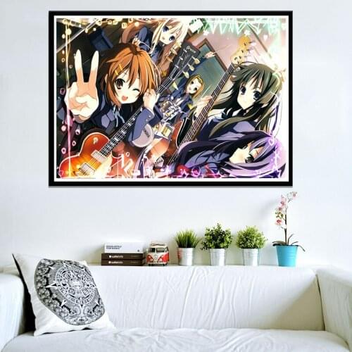 K-ON Japanese anime HD printing poster Wall Sticker Bar Cafe Decorative Painting Frame