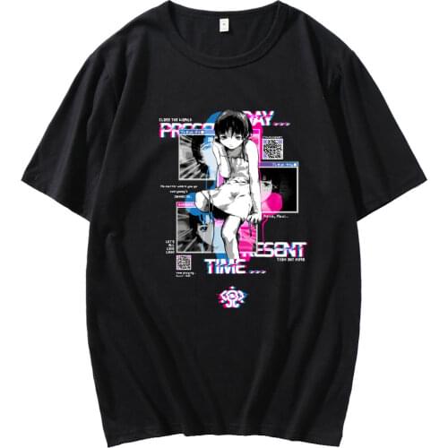 Manga Glitch Serial Experiments Lain T Shirt Men summer Short Sleeve 100% Cotton T-shirt Anime TV Tee Tops Oversized T-shirt men