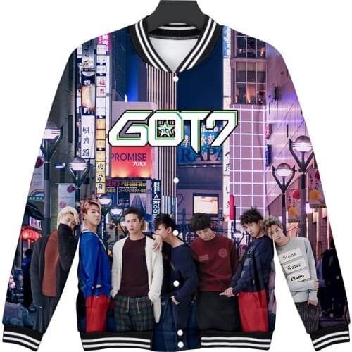 GOT7 Jackets Winter Fashion K-pop Long Sleeve Baseball Jacket Outerwear Coats Harajuku Print Casual Basic Jacket 4XL