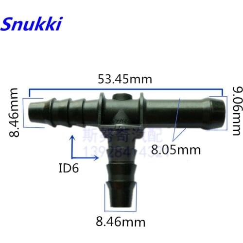 ID6mm universal plastic Tee connector general auto Fuel line quick connector male connector 5pcs a lot