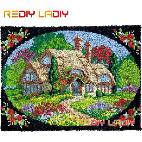 Latch Hook Rug Flowering Cottage DIY Carpet Rug Chunky Yarn Cushion Crochet Wall Tapestry Kits Knitted Floor Mat Arts & Crafts