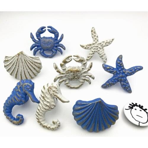 LCH Mediterranean Blue Vintage Iron Art Crab Starfish Shell Door Knob Pull Cloth hook Outdoor Hook Ancient Style Clothes Hook