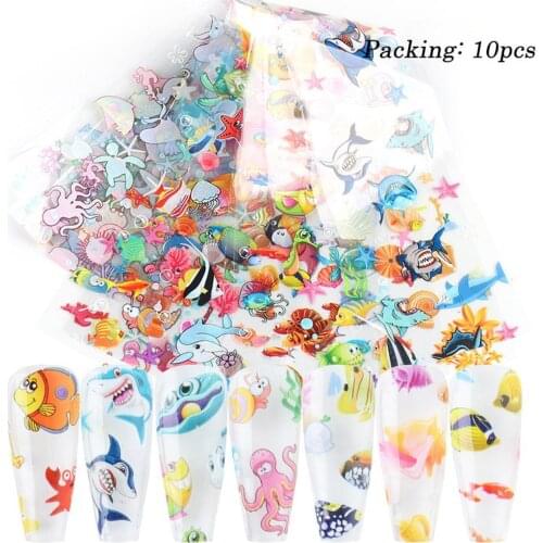 HOT SALES!!!New Arrival 10Pcs Sea World Animals Decal Nail Art Manicure Decor Transfer Foil Stickers
