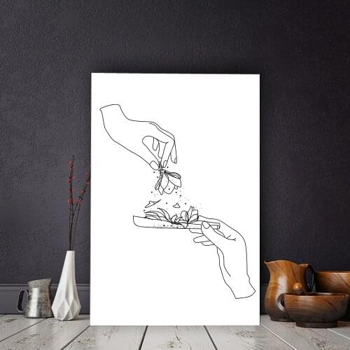 Line Art Drawing Weed Herbs Addiction Canvas Painting Weed Smokers Herbal Leaf Posters and Prints for Living Room Wall Pictures