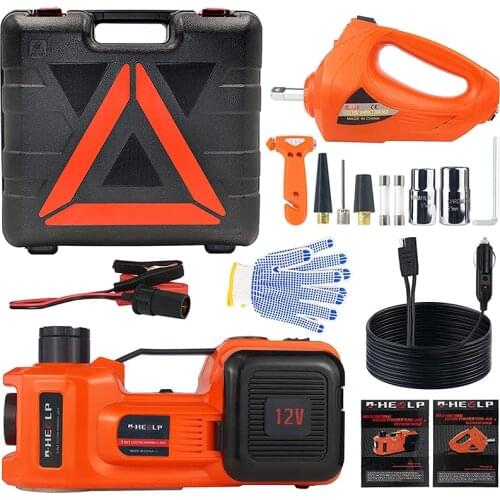 Electric Car Jack Kits 12V 5T 3 in 1 Electric Hydraulic Floor Rolling Jack Tire Inflator Pump LED Flashlight Safe Hammer Tools