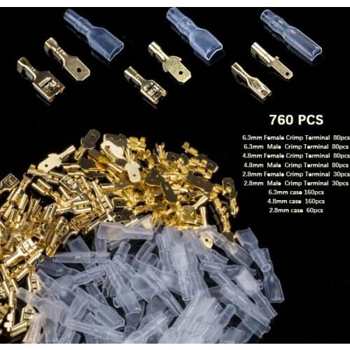 760PCS/190 pair 2.8/4.8/6.3mm Crimp Terminals Female&Male Spade Wire Connectors Set with Insulating Sleeves 0.5mm2-1.5mm2