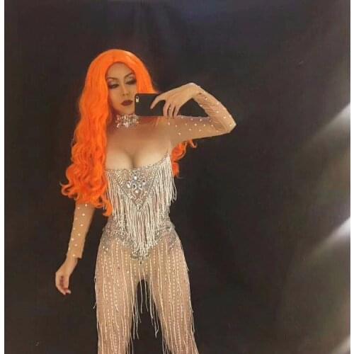 Customize Sexy Dj Singer Stage Tassel Clothes Club Pole Dancing Clothing Leotard High Waist Jazz Costume Performance Wear DJ185