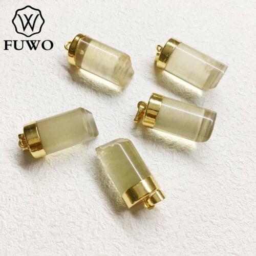 FUWO Natural Yellow Crystal Pendant High Quality 24K Gold Electroplate Raw Gem Stone Jewelry Wholesale Anti-fading PD296
