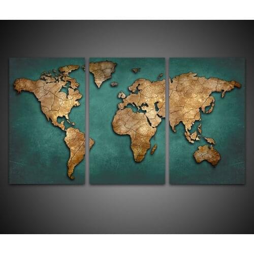 Full Square Round Daimond Mosaic Rhinestone Embroidery Triptych diamond painting Vintage Continent Pictures 3 Pieces World Map