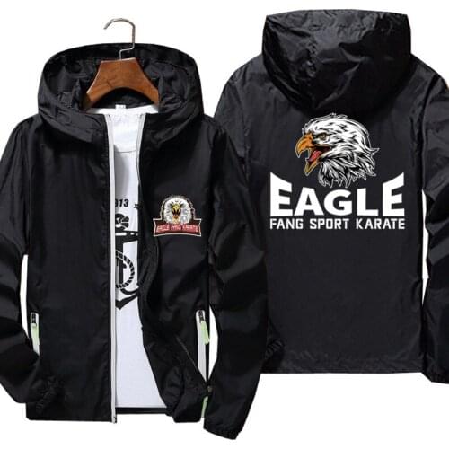 Casual Hooded Eagle Fang Karate Cobra Kai Movie Inspired Mens Thin Reflective Sunscreen Windbreaker Skin Coat Jacket Plus Size