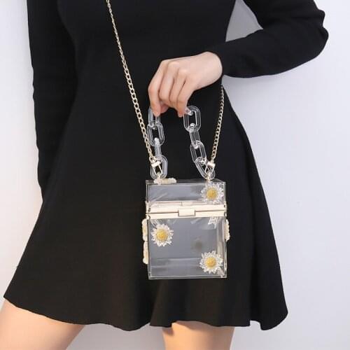 FIRMRANCH Womens Summer Acrylic Temperament Transparent Box Vintage Small Daisy Chain Design Party Handbag Crossbody Dinner Bag