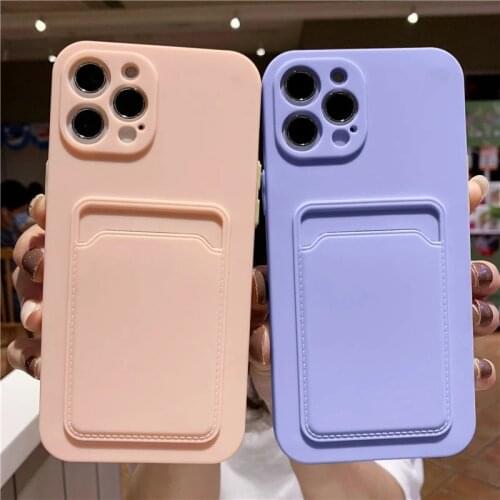 Candy Color Fine Hole With Card Bag Phone Case For iPhone 12 11 Pro X XR XS Max 7 8 Plus SE 2020 Soild Shockproof Soft TPU Cover