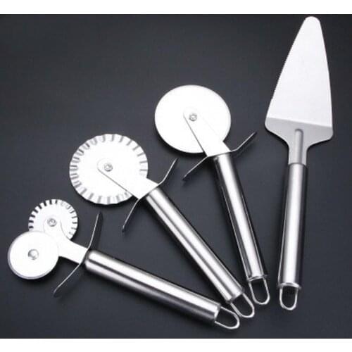 4 Patterns Stainless Steel Pizza Cutter Double Roller Pizza Knife Cutter Pastry Pasta Dough Crimper Kitchen Pizza Tools
