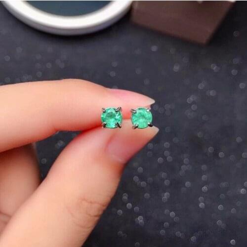 4mm Round Emerald Stud Earrings for Daily Wear 100% Natural Emerald Earrings 925 Silver Emerald Jewelry Gift for Woman