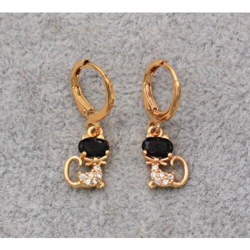 Dangle Drop Earrings Black Cubic Zirconia Rose Copper Cat Earring For Women Fashion Jewelry Accessories Wedding Anniversary Gift