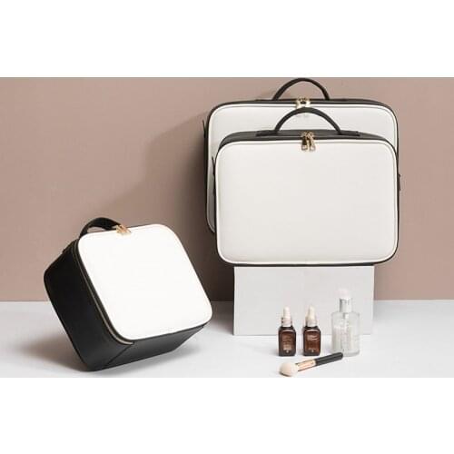 Cosmetic Bag Leather Clapboard Professional Make Up Case Large Capacity Multifunction Storage Handbag Travel Toiletry Makeup bag