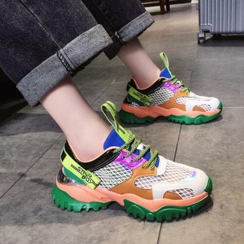 Large Size 35-40 Ladies Single Shoes Spring And Summer New Wild Thick-Soled Breathable Mesh Casual Sports Shoes