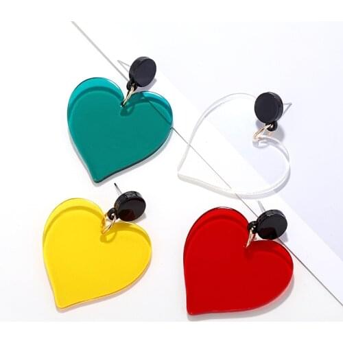 Korean Fashion Transparent Acrylic Big Heart Earrings For Women Summer Statement Jewelry Candy Color Drop Pendientes New2019