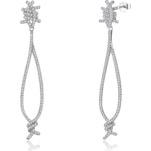 ZEMIOR 925 Sterling Silver Long Tassel Earrings For Women Simple Knot Design Fine Jewelry Clear 5A Cubic Zirconia Drop Earring