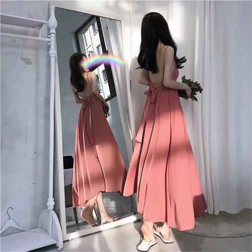 New Boho Summer Dress Sexy Spaghetti Strap Backless Back Belt Long Maxi Dresses for Women 2021 Robe Longue Vestido De Mujer