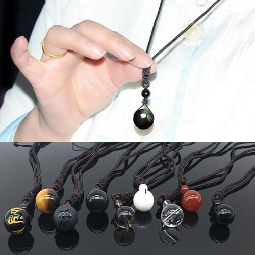 16mm Natural Black Gold Obsidian Tiger Eye Stone Pendant Transfer Lucky Amulet Crystal Pendant Necklace Jewelry Love Energy Gift