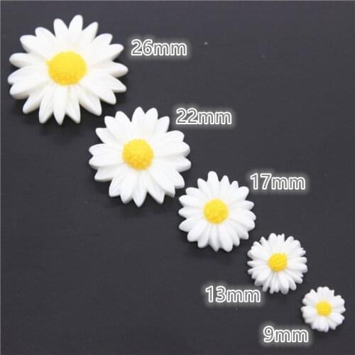 9mm/13mm/17mm/22mm/26mm White Daisy Resin Flower Flatback Cabochon DIY Jewelry Phone Decoration