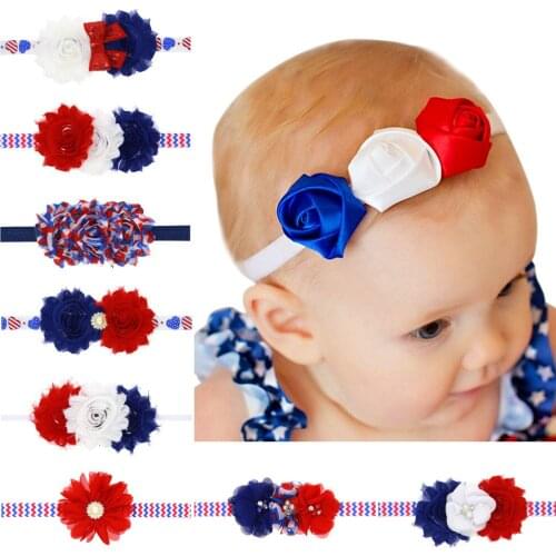 9PCS Child Elastic Headband heronsbill sunflower red white blue color for National Day American Independence Day wholesale