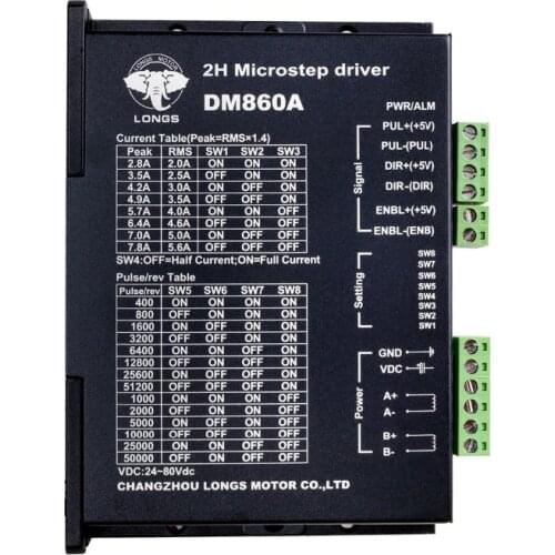 Free Ship to US/EU 1PC Stepper motor driver digital controller DM860A peak 7.8A 256 micsteps 24VDC~80VDC for Nema 34