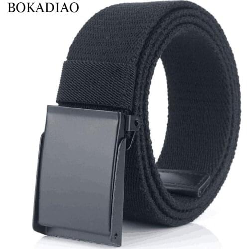 BOKADIAO Men Canvas belt luxury Metal buckle Waistband jeans belts for women Military Army tactical belt Cotton male strap Black