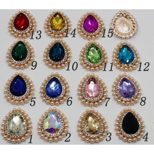 Water droplet brooch 10pc 23*28MM gold flat back pearl button 2019 Wedding Wine glass ornament Decoraation crafts scrapbooking