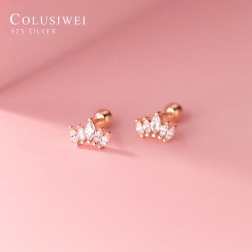 Colusiwei Authentic 925 Sterling Silver Shining Zircon 3 Color Cute Mini Crown Stud Earrings for Women Korea Style Fine Jewlery