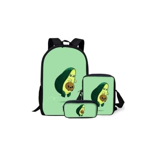 3pcs School Bags for Kids Green Avocado Design School Backpack Children Girls Rucksack Book Bag Student Satchel