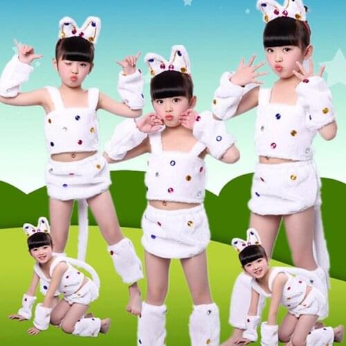 White Cat Cosplay Costume Set Fancy Dress for Kids Lolita Ear Headband Tail Tops Skirt