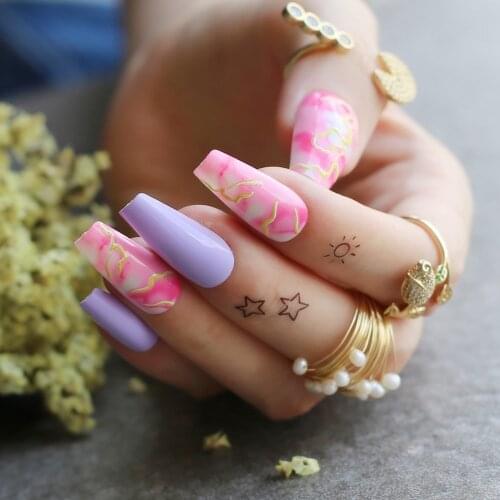 Design nails lavender fake nails for ballerina rose Blooming long false nails