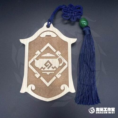 Anime Genshin Impact Double-Sided Handmade Wood Card Case Student ID Bus Bank Card Holder Keychain Bag Pendant Toy Cosplay