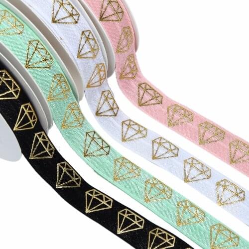 5/8" gold foil diamond printed foe elastic ribbon fold over elastic
