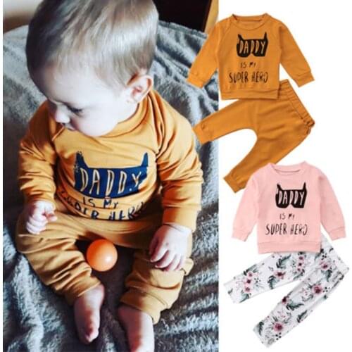 FOCUSNORM FOCUSNORM Newborn Kids Baby Boy Girl Set Print Flower Long Sleeve Top Long Pants Leggings Outfits Clothes