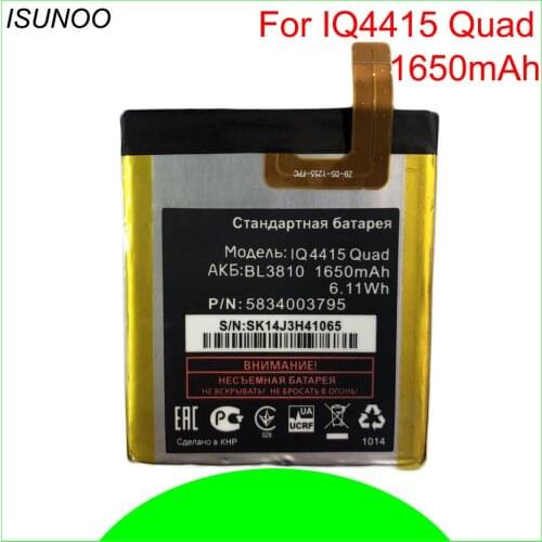 ISUNOO 5pcs/lot 3.7V 1650mAh Replacement BL3810 Battery For Fly IQ4415 Quad BL 3810 Bateria Batterie Cell Phone Batteries
