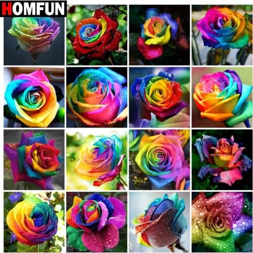 HOMFUN Paint With Diamond Embroidery "Rose flower" Diamond Painting Full Square Round Picture Of Rhinestone Decor