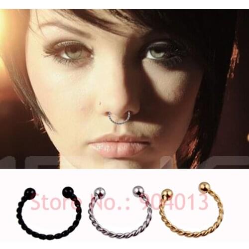 2 Pieces Gold Silver Black Surgical Steel Titanium Fake Nose Ring Fake septum rings Piercing Body Jewelry Twisted Nose Hoop