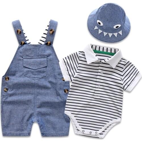 Newborn Baby Striped Romper Outfit Set Clothing 100% Cotton Summer With Hat Bob Pants Boy Clothes Outfit