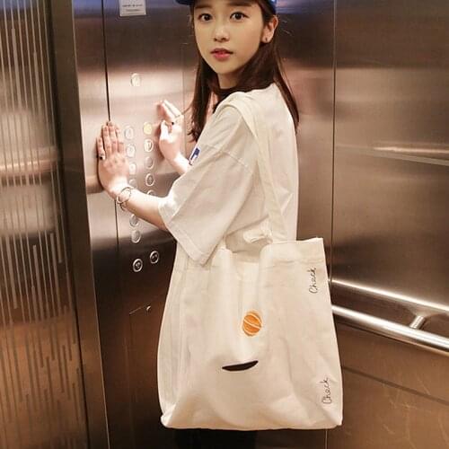 Korean Embroidery Canvas Shoulder Bag Casual Women Shopping Bag Cotton Cloth Reusable Tote Handbag Books Bag For Girls Students