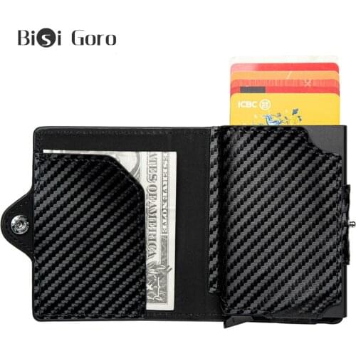 BISI GOROmens Wallet RFID Blocking Card Holder Case Leather Slim Purse Smart Wallet Coin Zipper 2021 PU Aluminum Business Purse